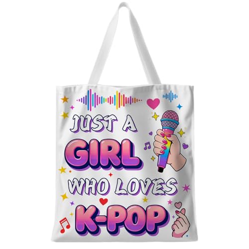 Purple & Pink Patterned Korean Style Canvas Tote Bag, Exquisite Fashion Gift for Girls, Stylish Pattern Design Large Capacity Tote Bag for Women
