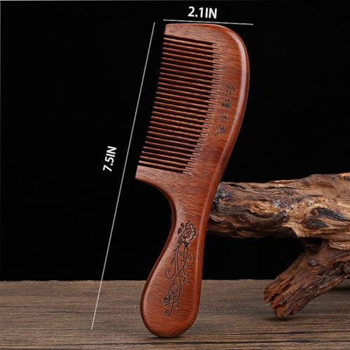 Wooden Hair Comb Set, Wide Tooth and Fine Tooth Detangling Combs, Brown, 2 Pack (One Size) - size: One Size