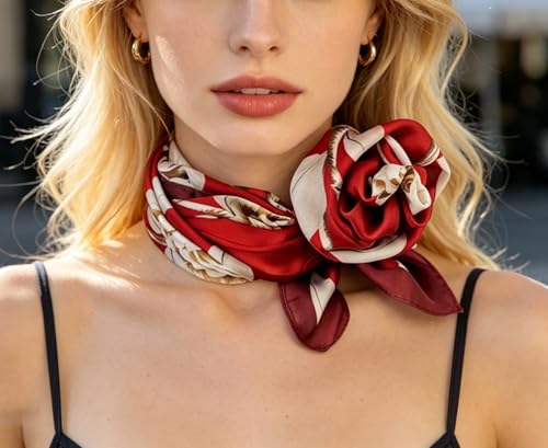 Silk Like Square Scarf for Women Men 27.5" - color: Red