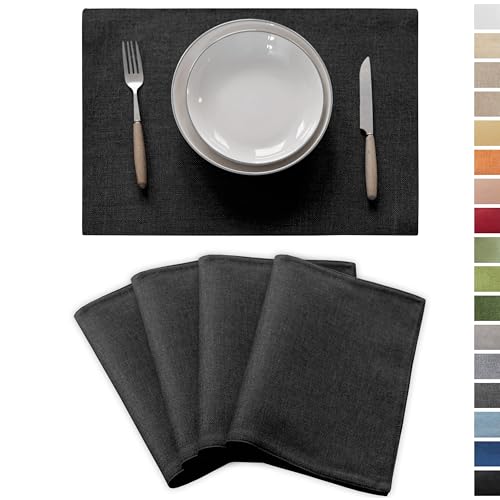 Demetex Black Placemats Set of 4 Stain Resistant Cloth Place Mats Heat Resistant Linen Table Plate Mats for Kitchen Dining Party Gathering, Black - color: Black, size: Placemats set of 4