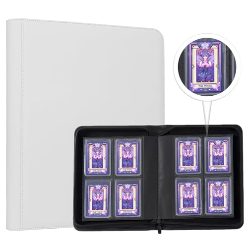 Toploader Binder,4-Pocket Double Sided Top Loaders Binder,Holds 128 Cards in 3"x4" Toploaders,PU Leather Card Binder Abulm for Toploader Trading,Sports,and Gaming Cards (White) - color: White