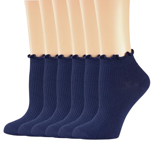 Mcool Mary Womens Ankle Ruffle Socks 6 Pack - color: Navy Blue, size: 5-9