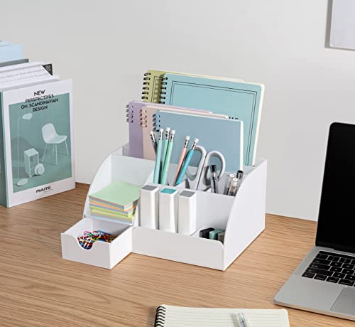 White Desktop Organizer - 9 Compartment Office Desk Accessories Organizer - Pen Holder - color: White