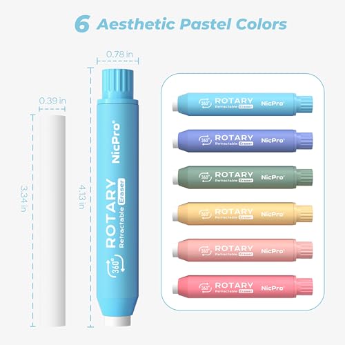 Nicpro 6 Pack Rotary Retractable Erasers, Soft TPE Twist Eraser-Rainbow - color: Rainbow