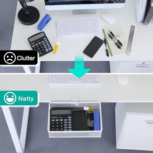 Under Desk Drawer, Clamp on Desk Organizer Under Table Hanging Desk Storage - style: White - Big