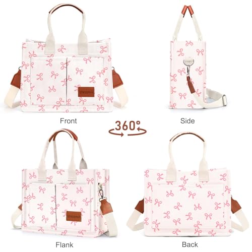 LHMTQVK Canvas Tote Bag for Women, Work & Bible Study Handbag - color: Pink Bow