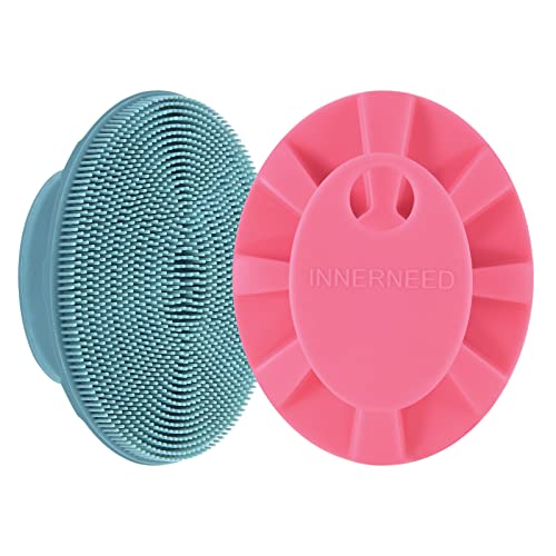 Silicone Face Brush Handheld Facial Cleansing Scrubber, Dark Green+Pink - color: 3rd-dark Green+pink (2 Pack)