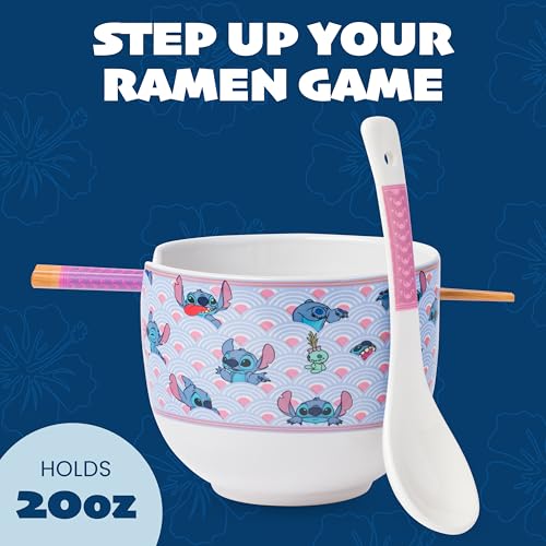 Silver Buffalo Lilo and Stitch Scrump Sea, Ramen Bowl with Chopsticks, 20oz - color: Lilo and Stitch Waves Spoon, size: 20 Ounces (With Spoon)