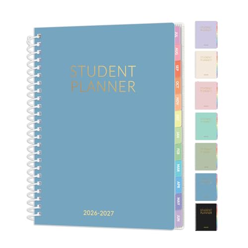 Student Planner 2026-2027, SUNEE Academic Weekly & Monthly Plan Book, Jul. 2026 - Jun. 2027, 6.5"×8.3" Middle & High School Planner, Lesson Plan Book with Week's Goals, Bookmark, Monthly Tabs, Blue - color: Grey Blue, size: A5 6.5"×8.3"
