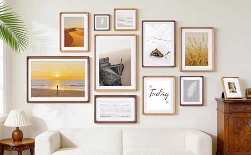 Square 12x12 Picture Frame, USA-Sourced Natural Walnut Wood with Real Glass, Handcrafted Rounded Corners, Matted to 8x8/10x10 Photos, Gallery Wall Poster Frame and Tabletop Display - color: Walnut, size: 12X12