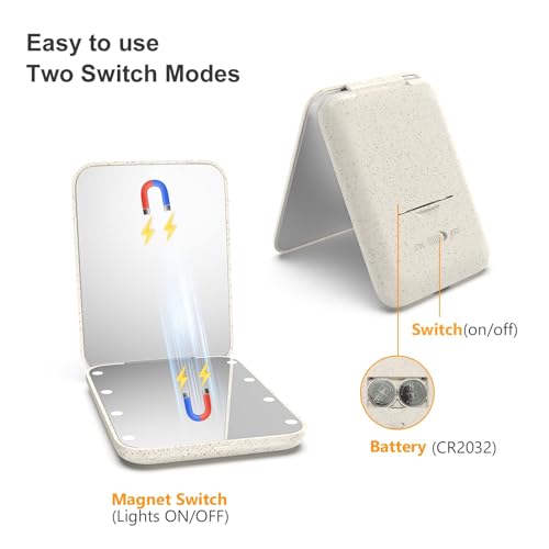 Kintion Wheat Straw Compact Mirror, 1X/3X Magnification, Lighted, Folding, Portable, Eco-Friendly, Great Gift - color: Wheat Straw Apricot