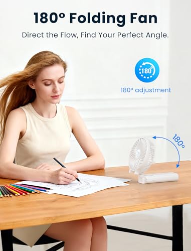 HandFan 5200mAh Portable Handheld Fan - 3 Speeds, 180° Foldable, Rechargeable Personal Cooling Fan, 20H Long Runtime for Travel, Disney, Games, Park, Concerts, Summer & Outdoor Use (White) - color: Clear‑Blade White