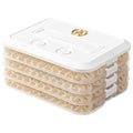 4 Layer Dumpling Box, Food Storage Containers with Lid and Handle, Stackable Biscuit Storage Box for Kitchen and Fridge (White Lid)