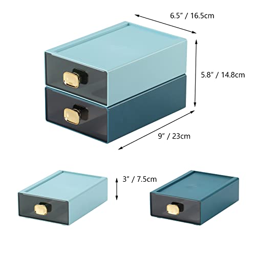 Desktop Storage Drawers, Stackable Countertop Organizer with Drawers - color: 2 Middle Drawers, CYAN