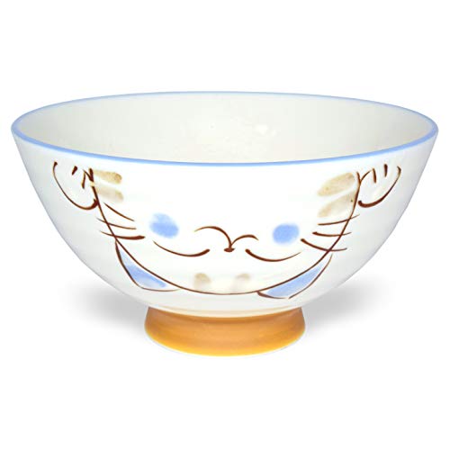 Japanese Rice Bowl Chawan set of 2 4.6" Cat Design MIKE Blue - color: Blue