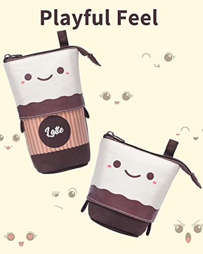 Sooez Standing Pencil Case, Cute Stand up Pencil Pouch, Telescopic Pen Bag - color: Brown Coffee