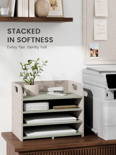 Fluxynara 4-Tier Felt File Organizer with Carry Handles, Sage Mist - color: Sage Mist