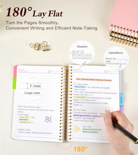5 Subject Notebook College Ruled 240 Pages, A5(5.8"x8.3") Hardcover Spiral Notebook with Removable Dividers Tabs, Lined Spiral Journal Notebook for Women, Notebooks for Work School，ButterflyBouquet - color: -Butterflybouquet, size: A5