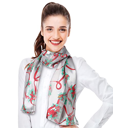 CBC Crown Christmas Scarf - Christmas Theme Candycane, Poinsettia Scarf - color: Candycane-silver