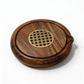 Walnut Wood Tea Tray with Brass Grid Lid - Round Serving Tray for Gongfu Tea, Elegant Tea Service Board for Home & Office