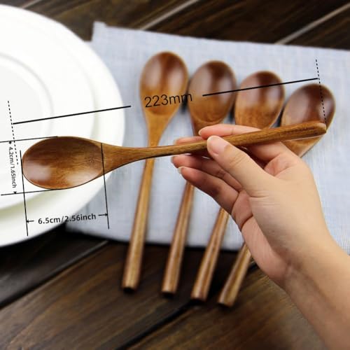 AOOSY 9 In Wooden Spoons for Eating, 6Pcs Japanese Natural Soup Spoons - color: 6 Pieces Brown Wooden Spoons for Eating