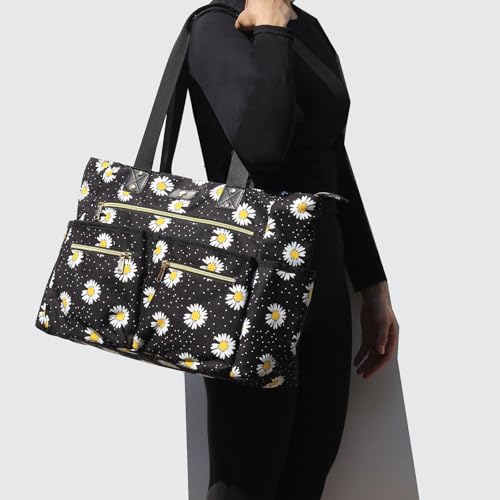 Weekender Bag Carry On Bag Overnight Tote Travel Duffle with 13 Pockets for Travel,Work，Gym,Beach,Teacher,Nurse - color: Black flower