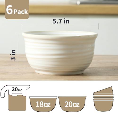 Hasense Cereal Bowls, 20 Ounce Soup Bowls Set of 6, Ceramic Deep Bowl for Kitchen, Perfect for salad Pasta Dessert Oatmeal, Dishwasher and Microwave Safe, Clay-Infused White - color: Clay-Infused White, size: 20 Ounce