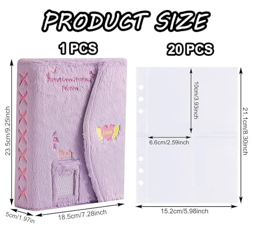 A5 Binder Kpop Plush Photocard Album with 20 Pcs Inner 3 Inch Photo Album Sleeves in Loose Leaf Refillable 6 Rings Binder Cover Photocard Holder Book for Picture Cards Storage (Purple) - color: Purple