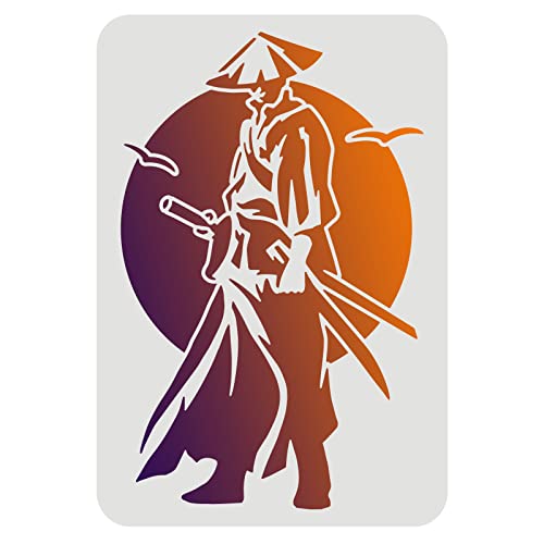 FINGERINSPIRE Chinese Swordsman Samurai Stencil - 29.7x21cm China Heroes Drawing Stencil for Painting on Wood, Fabric, Paper, Wall