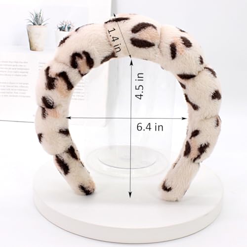 AOENJIE Spa Headbands for Washing Face or Makeup, Sponge Bubble Skincare Headbands, Puffy Terry Cloth Hairband for Women, Skin Care Makeup Headwear Hair Accessories for Girls (Leopard Khaki) - color: Leopard Khaki