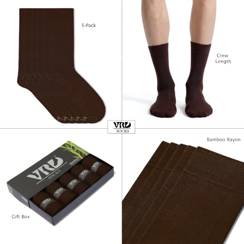 VRD Men's Dress Socks Bamboo Rayon, 5-Pack Crew Socks, Multiple Colors and Designs, Shoe Size 8-13, Gift Box - color: 16: Dark Brown, 5-pack Solid