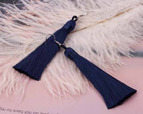 Tupalizy 10PCS Handmade Soft Silky Tassels with Hanging Loop for Bookmarks Keychains Earring Bracelets Jewelry Making Souvenir Graduation Clothing Sewing Gift Tag Art DIY Craft Projects (Navy Blue) - color: Navy Blue