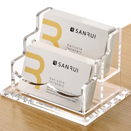 SANRUI Acrylic Business Card Holder, Clear Desk Card Display Stand 2 Slot