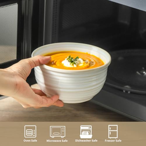 Hasense Cereal Bowls, 20 Ounce Soup Bowls Set of 6, Ceramic Deep Bowl for Kitchen, Perfect for salad Pasta Dessert Oatmeal, Dishwasher and Microwave Safe, Clay-Infused White - color: Clay-Infused White, size: 20 Ounce