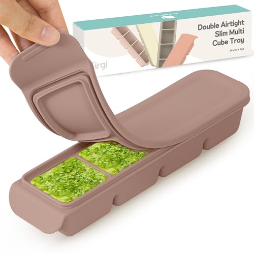 1.7 oz/4 Sections Silicone Ice Cube Freezer Tray with Lid, 100% Food-Grade Platinum Silicone,Leak Resistance & Dishwasher Safe for Baby Food Prep,Breast Milk,Purees - Korean Made, Brown - color: Brown, size: 1.7oz/4ct â 1 Pack