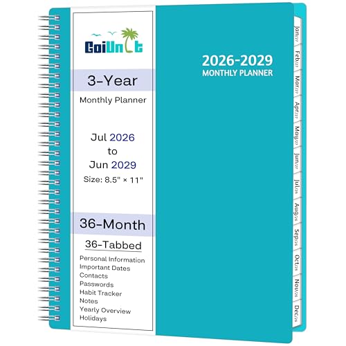 Monthly Planner 2026-2029, 36 Months Calendar Planner 2026-2029 from Jul 2026 – Jun 2029, 8.5'' x 11'' with Ruled Spread, Flexible Cover, Spiral Wirebound, Pocket, Coated Tabs, Notes ＆ Habit Tracker