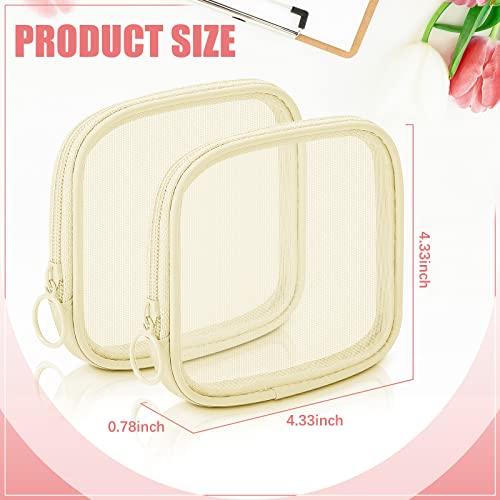 Weewooday 4Pcs Mesh Makeup Bag, Beige, Small, Classic - color: Beige, size: Small, style: Classic