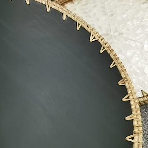 i-lan 16" Rattan & Mother of Pearl Serving Tray with 1.2" Raised Sides - Round Handwoven Black Accent Tray - Sophisticated Organizer for Home Bars, Coffee Tables & Lounge Decor - color: Black