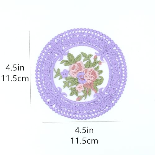Vintage Crocheted Lace Doilies, Lavender Embroidered Fabric Coasters, Lilac Lace Embroidery Decor for Tabletop Photography (Purple, 8pk) - color: Purple