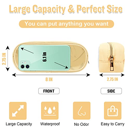 Nylon Small Clear Makeup Bag Slim Pencil Pouch, Cute Makeup Bag Preppy Cosmetic Zipper Pouch Pencil Case for Purse, Travel PVC Toiletry Bag Clutch Coin Pouch Makeup Brush Bag for Women Girls(Beige) - color: Beige-Clear, size: Slim