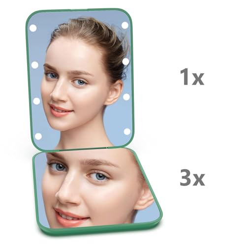 Kintion Pocket Mirror, 1X/3X Magnification LED Compact Mirror (Green) - color: Green