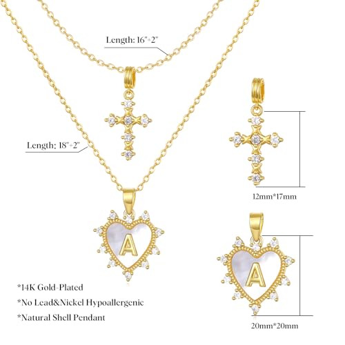 KissYan Layered Initial Cross Necklace for Women