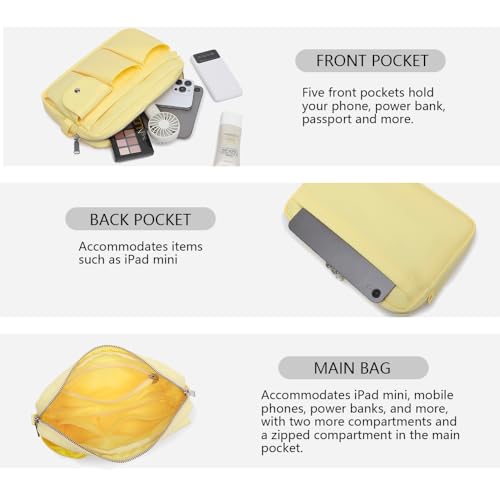 Pencil Holder Storage Bag for Women, Large Capacity Zippered Pencil Case with Multiple Pockets, Nylon Canvas Stationery Organizer for Office, Travel & Daily Use (Nylon,Yellow) - color: Yellow/Nylon