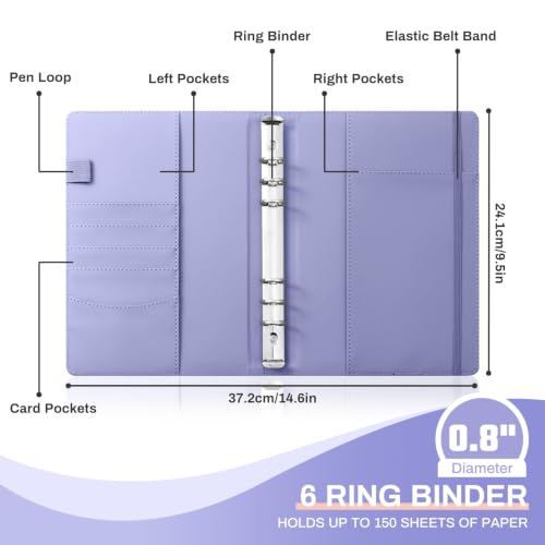 Ovesmusl Aesthetic A5 Binder 6 Ring, PU Leather Refillable Planner Cover - color: Purple-flowers, size: A5