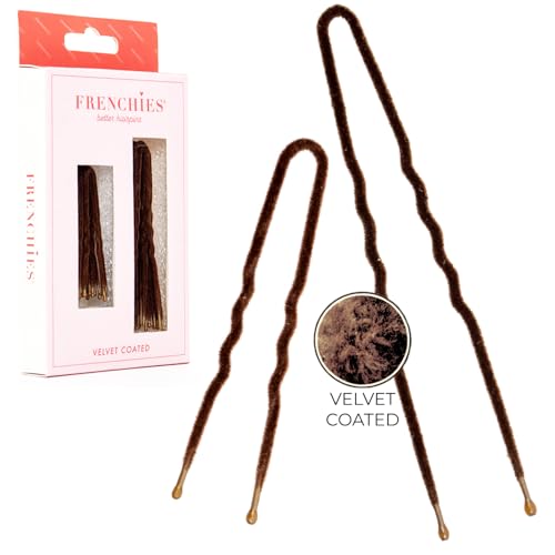 Frenchies Velvet Coated French Hair Pin, Non Slip, 20 Count, Brown - color: Brown