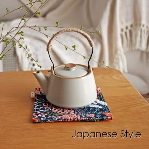 Pastoral Style Embroidered Fabric Coasters 4 Inch for Glass Cup Ceramic Cup, Japanese Style Deco for Kitchen Tea Table Cup Mat Cushion Pad (style01-navy)