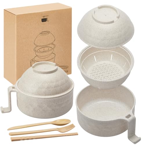 1 Set Microwave Ramen Cooker Bowl with Utensils, Beige - color: Beige
