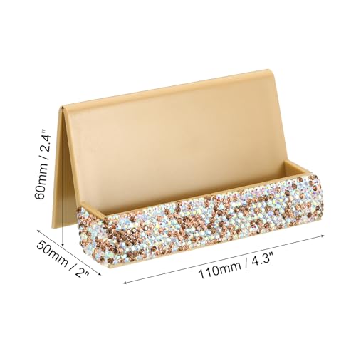 PATIKIL Business Card Holder for Desk, Rhinestone Business Card Holders Crystal Card Stand Organizer Cards Display for Office Exhibition, Gold Tone - color: Gold Tone