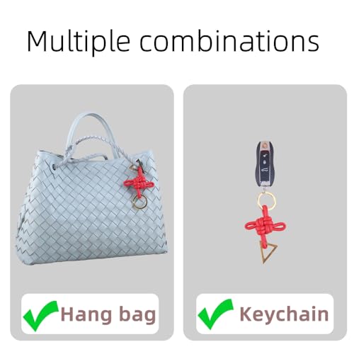 Ladies' genuine leather Chinese knot keychain, D-shaped horseshoe shaped car keychain, bag charm pendant - color: Red