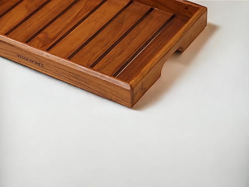 Vesta Homes Medium Teak Wood Serving Tray for Home, Kitchen, Breakfast, Restaurant, Office Organizer, Dining Table | Premium Wooden Tray |12 * 8.5 * 1.5 Inches | Handmade in India - size: Rivika Tray Medium